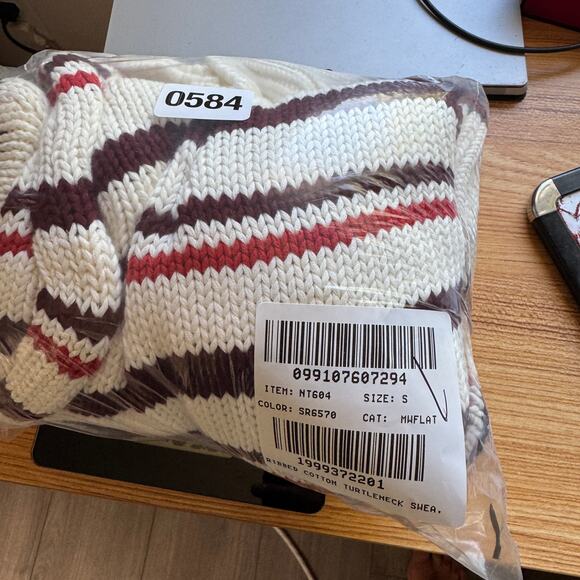 Madewell Ribbed Cotton Turtleneck Sweater WMNS S White Red Cabernet Stripe Knit - Picture 9 of 9